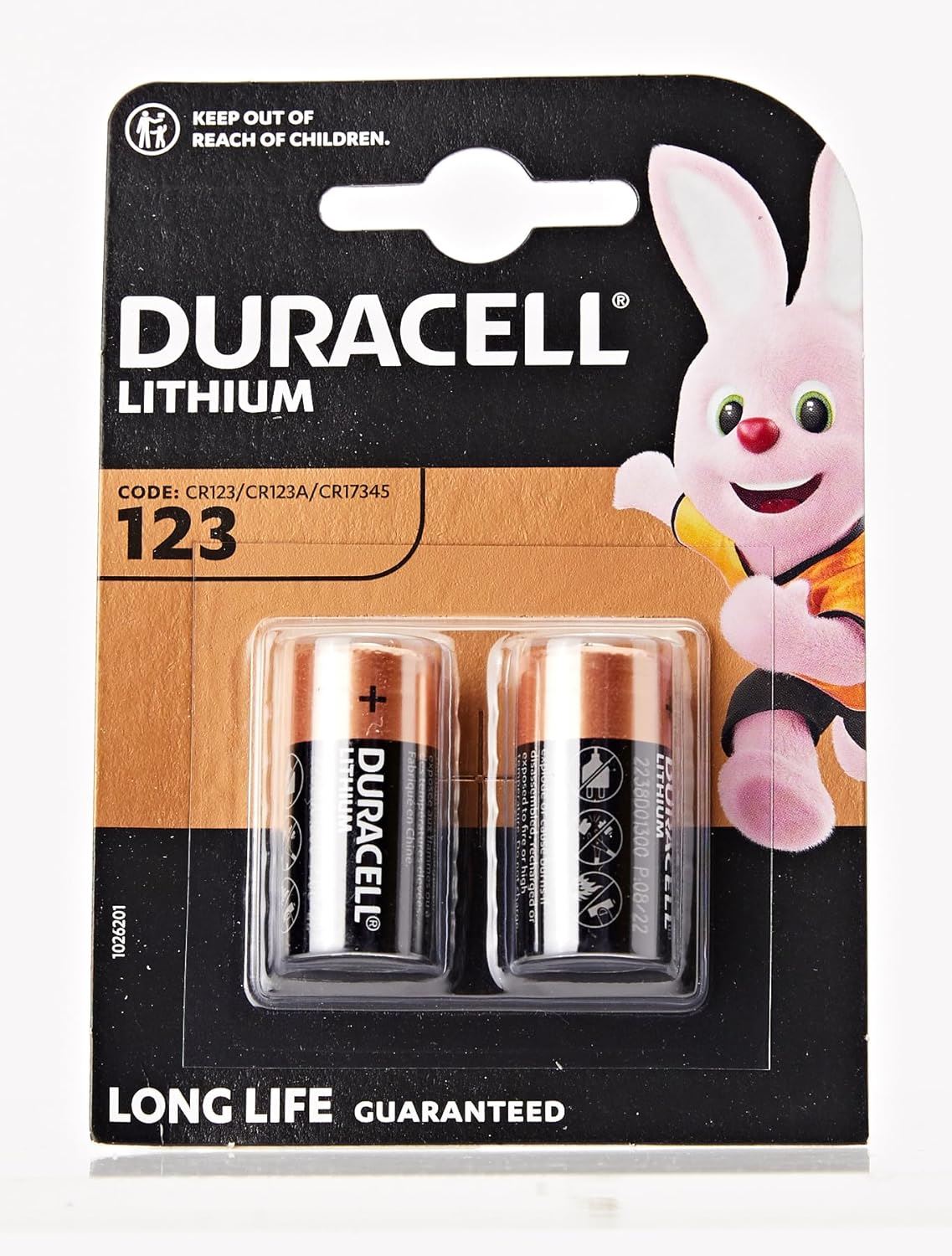DURACELL ULTRA 123 CR123 CR123A CR17345 LITHIUM BATTERY 2/PK. DL123B2