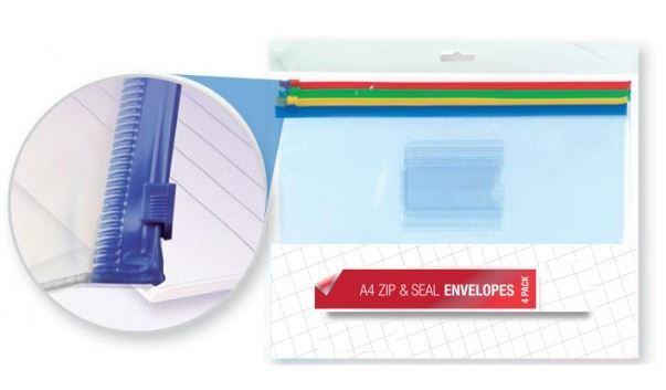 ANKER A4 ZIP SEAL PLASTIC ENVELOPES (4 PACK)   803695. EDP1