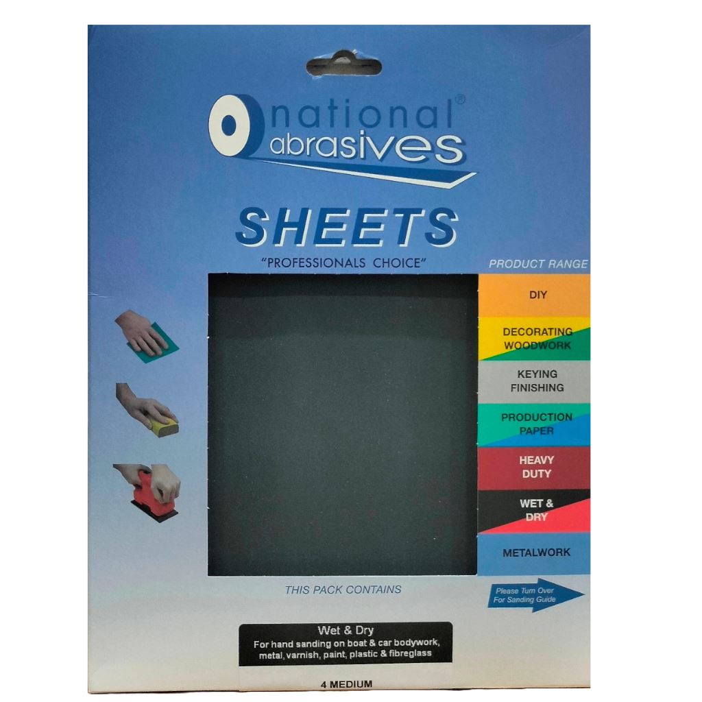 NATIONAL ABRASIVES WET & DRY SHEET MEDIUM 280 X 230MM 4/PK. NAT70323