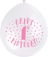 UNIQUE PARTY HAPPY 1ST BIRTHDAY LATEX BALLOONS 9 10/PK - PINK. UNI56031