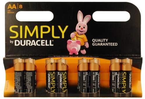 PACK OF 8 DURACELL SIMPLY AA BATTERIES. MN1500B8SIMPLY