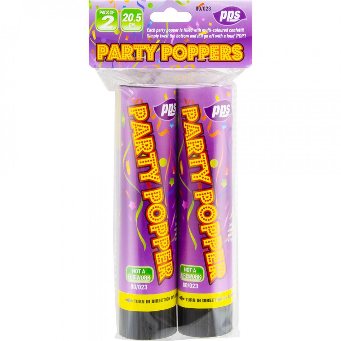 PPS COLOUR CONFETTI CANNON PARTY POPPERS 21 CM 2/PK. PPS80023