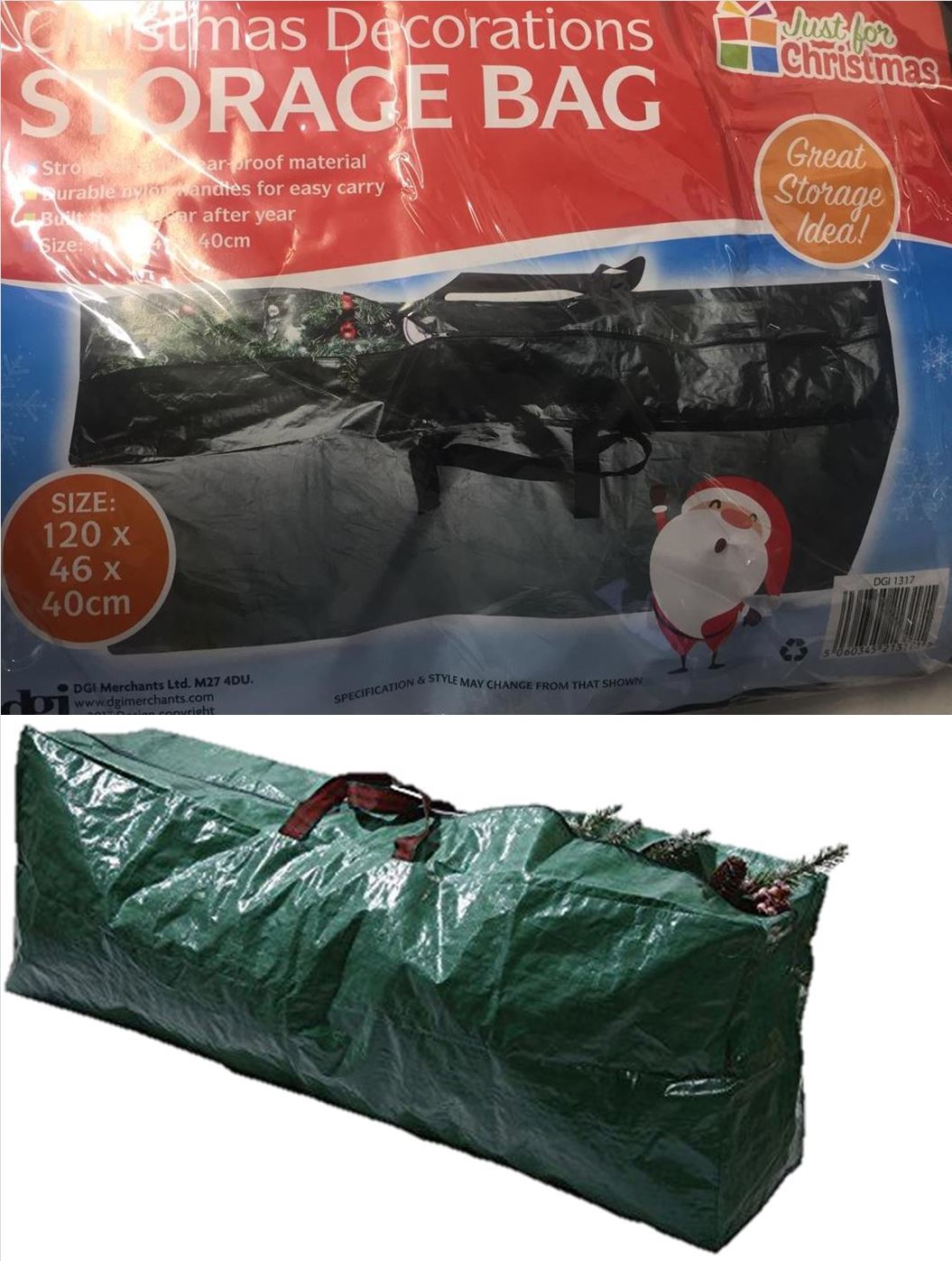 CHRISTMAS DECORATIONS STORAGE BAG 120CM X 46CM X 40CM. DGI1317