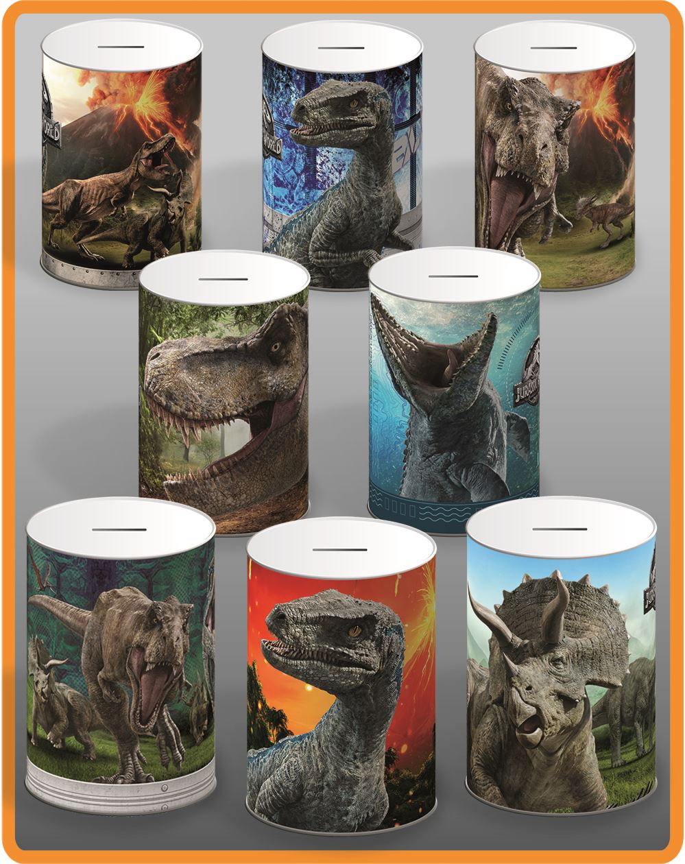 JURASSIC WORLD MONEY TINS ASSORTED 150MMX100MM. JWD001