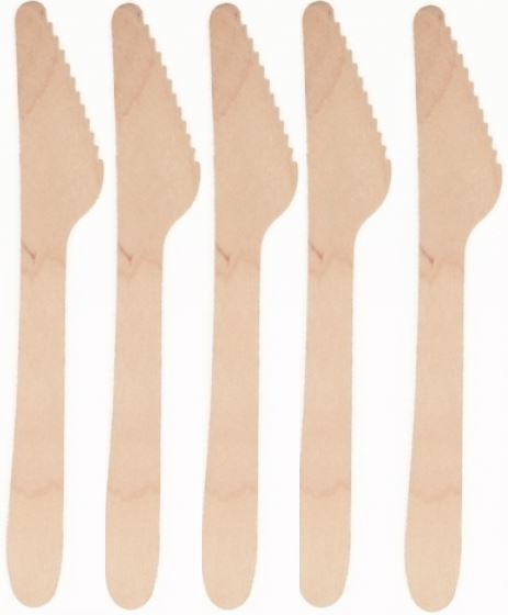 BIODEGRADABLE DISPOSABLE BIRCHWOOD WOODEN KNIVES 16.5CM 100/PK. 10100.01