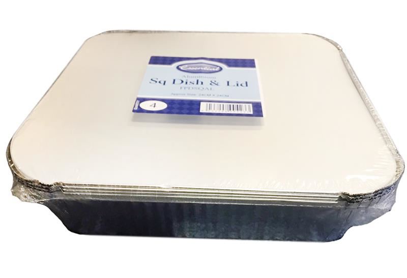 ESSENTIAL HOUSEWARES SQUARE FOIL DISH 24CM X 24CM  WITH LIDS 4/PK. FPDSQAL