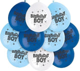 UNIQUE PARTY BIRTHDAY BOY LATEX BALLOONS 9 10/PK - BLUE / WHITE. UNI56062