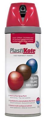 PLASTIKOTE PREMIUM TWIST & SPRAY MULTISURFACE SPRAY PAINT 400ML - GLOSS BRIGHT RED. PL21107