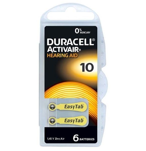 DURACELL ACTIVEAIR PR70 ZA10 HEARING AID BATTERY 1.45V 6/PK. DURZA10B6ACTIV