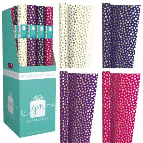 GIFTMAKER POLKA DOT FOIL GIFT WRAP ROLL 69CM X 1.5M. YANGW20M